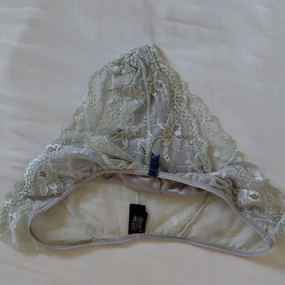 Simply Divine Damen Panty Slip M grau Spitze Blumen semi-transparent Schleife