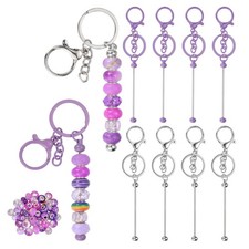 Beads Keychains Set with 50pcs Purple Beads-10Pcs Silver/Purple