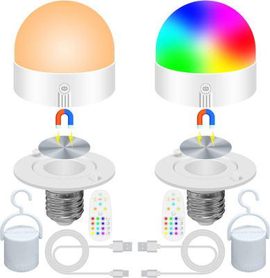 2Er-Pack E27-Glühbirne, Wiederaufladbar Über USB Mit Fernbedienung, Dimmbare Rgb