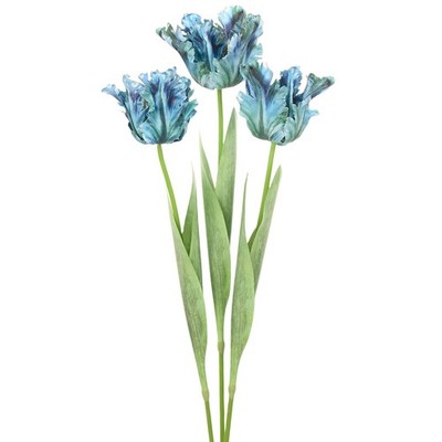 3-Pack Artificial Parrot Tulip Flowers 27 Inch for Home [Blue]