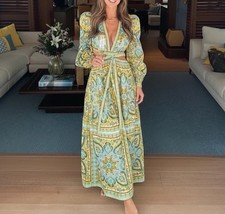 Zimmermann Halcyon Tie Front Midi Dress 3 AU 14 US 10 Cotton Cutout Paisley Boho