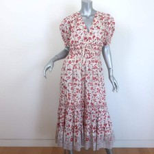 Ulla Johnson Zaria Puff Sleeve Midi Dress Cream/Red Floral Print Cotton Size 6
