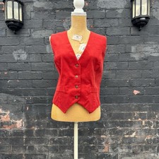 Vintage 90&rsquo;s Fiorella England Red 100% Cotton Needlecord Waistcoat Size UK16*