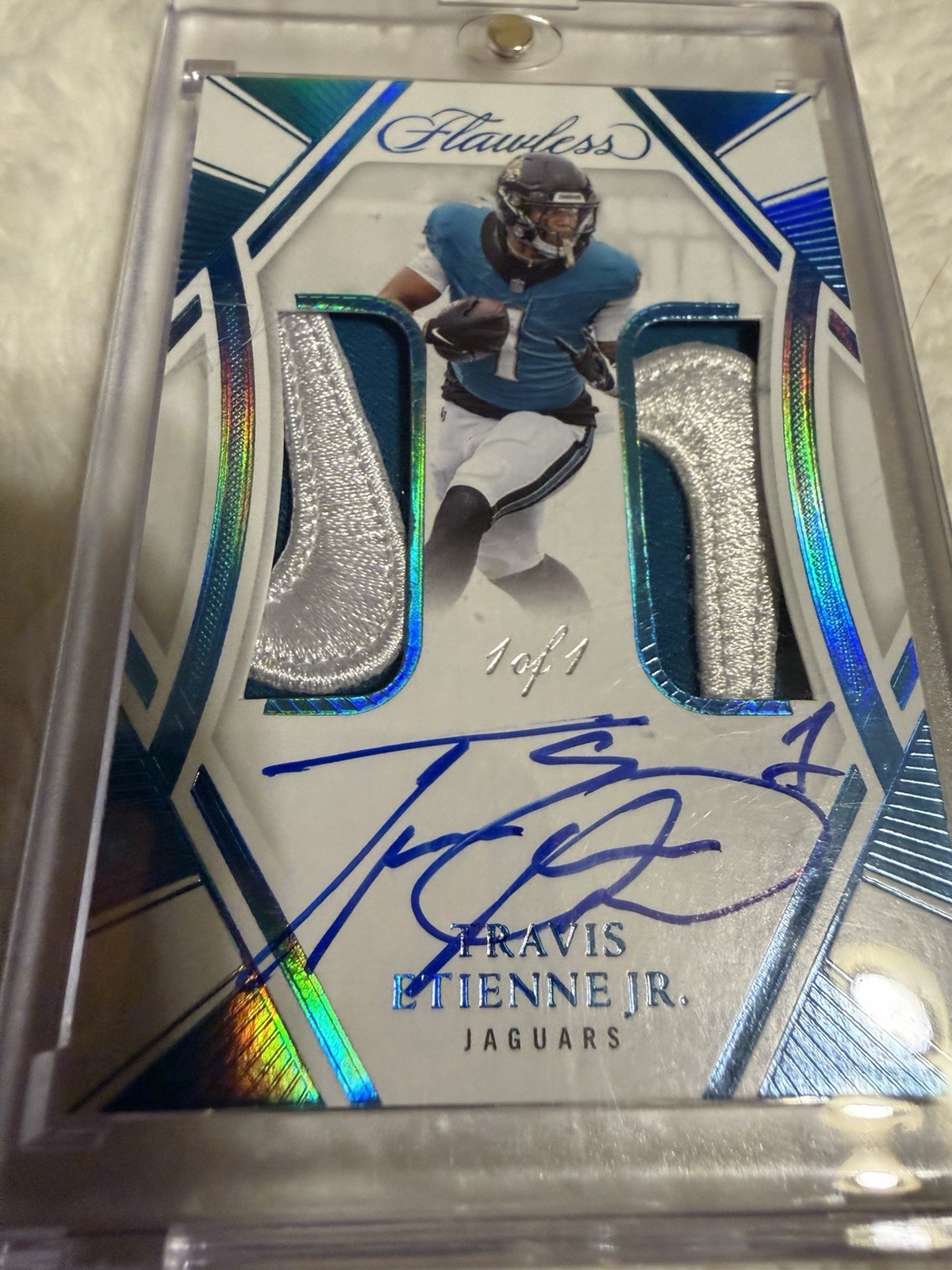 Panini 2024 Flawless Travis Etienne Jr DPA-TEJ Dual Patch Auto 1/1 Jaguars view 3