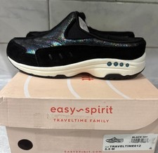 Easy Spirit Traveltime Size 5.5 M., Women s Slip On Black Clogs, Black Suede New