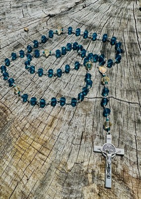 Handmade Ocean Blue Glass Bead Rosary
