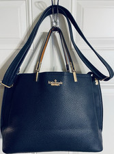 kate spade new york Blue Pebbled Satchel Double Handles Detachable Strap Gold