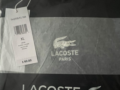 T-shirt Lacoste unisex uomo XL firma stampa cotone blu TH2739 51 166 nuova con etichetta - Foto 3 di 6