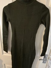 Ladies Knitted Khaki Bodycon Ribbed Dress Large