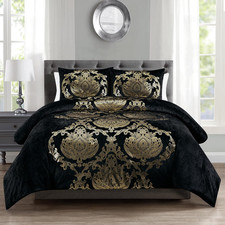 Metallic Print Comforter Set, Distressed Velvet Face with Metallic Foil Print an