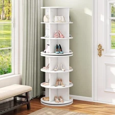 White Round 360 Rotating 6 Tier Shoe Rack Tower Bag Display Organizer Entryway