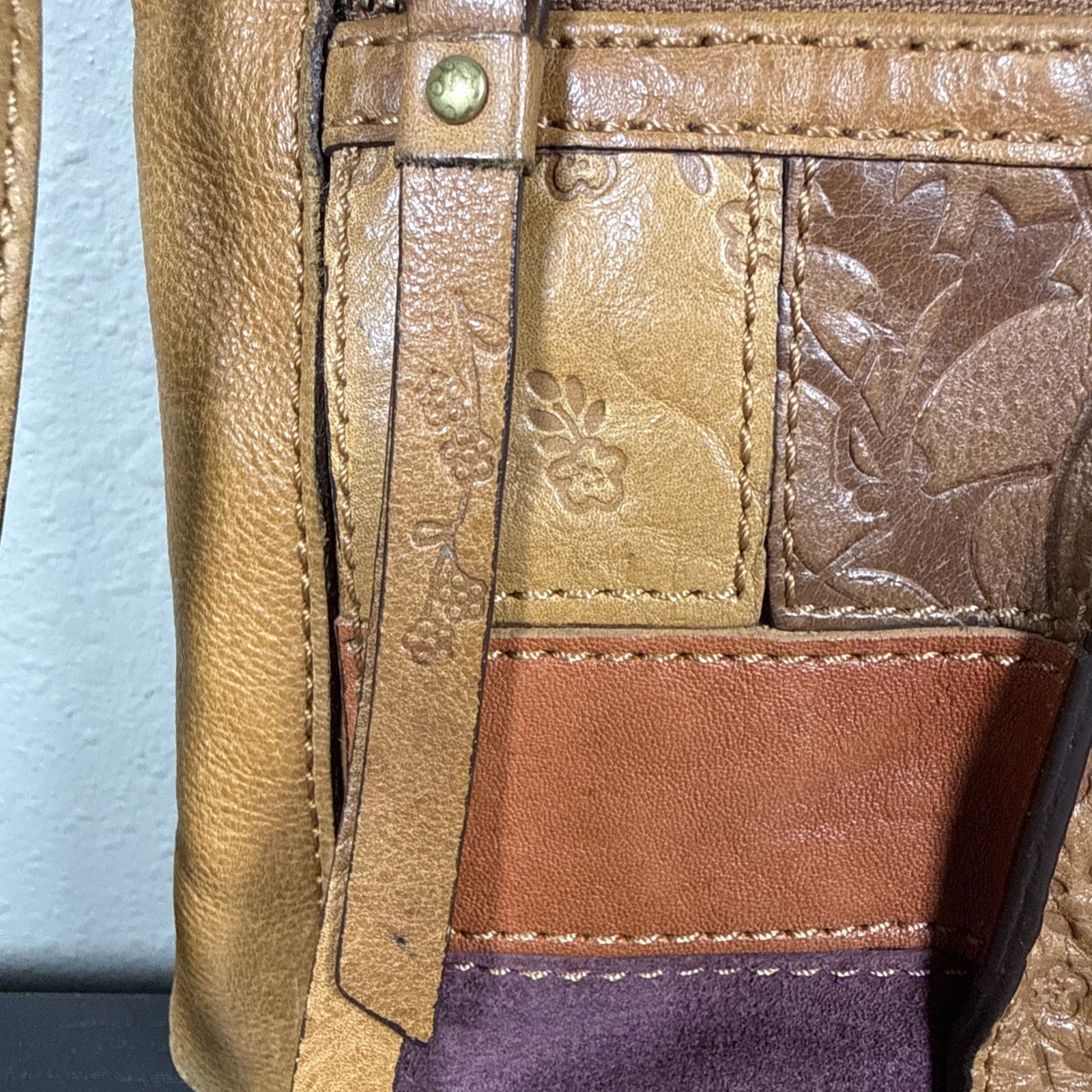 Fossil Purse Patchwork Leather Tan Crossbody Smal… - image 3