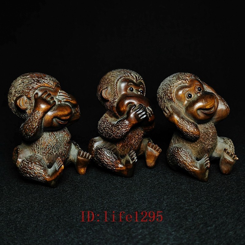 Size 2.5 Inch A set of 3 Pcs Old Boxwood Hand Carved Not to evil Monkey Statue