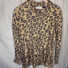 Y2K 100 Silk Leopard Print Button Down Blouse Medium Vintage