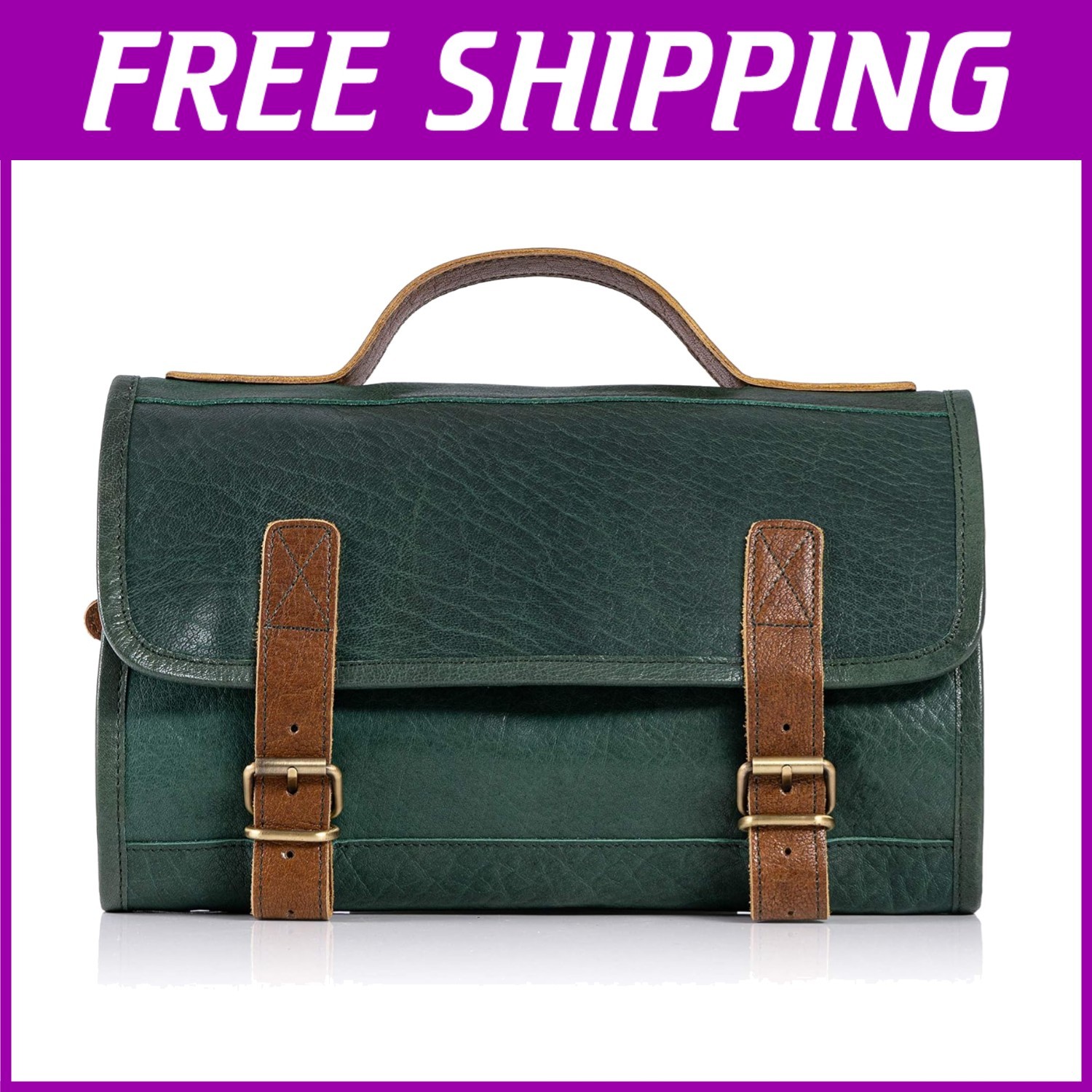 Vintage Full Grain Buffalo Leather Dopp Kit Compact Travel Toiletry Bag