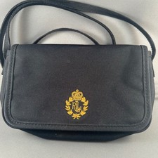 Lauren Ralph Lauren Black Canvas Crossbody Bag Gold RL Crown Logo Small