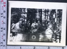 WW2 Era Soldiers Truck Training Helmets Field Gear Old BW Photo Snapshot