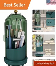 Toothbrush Holder with Cover Drainage Rotating 3 Slots Bathroom Organizer