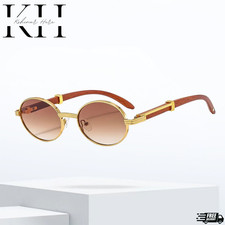 Retro Art Nouveau Vintage Style Small Oval Metal Frame Sunglasses Brown Lens New