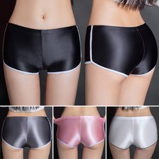 Women's Shiny Satin Glossy Opaque Panties Fitness Sports Boxer Shorts Underwear