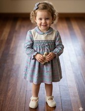 Polly Flinders Checked Smocked Dress Purple Green Blue Toddler Size T 2