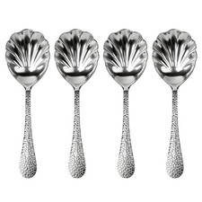 Hammered 18/10 Stainless Steel Large Serving Spoons Set Silver 4 Pack Box