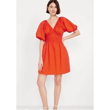 NWT Old Navy Waist-Defined Puff-Sleeve Seersucker Mini Dress Orange XL