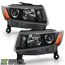 2014 2015 2016 Jeep Grand Cherokee Halogen Black Projector Headlights Headlamps