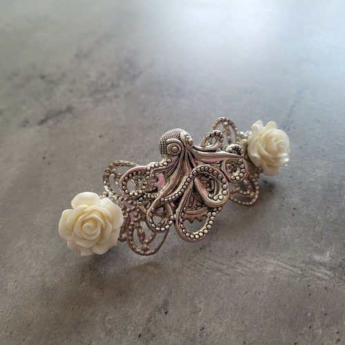 Pulpo Mar Náutico Reloj Engranaje Engranaje Nupcial Boda Rosa Pelo Pasador Clip - Imagen 10 de 11