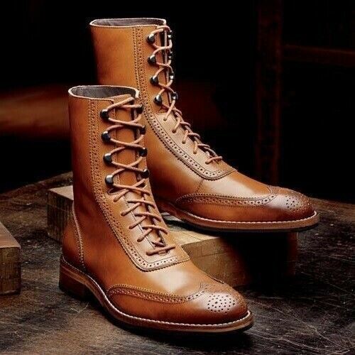Mens Tan brown Wing tip brogue High 