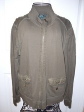Women's"RALPH LAUREN"Olive Green Pockets 100 Cotton Full Zip Sweater/Jacket L.