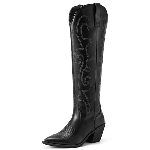 Rollda Women Rodeo Western Boots Side Zipper Embroidery Cowboy Cowgirl Tall Boot - Picture 27 of 62