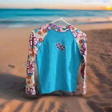 Girls Swim Shirt C R Beachgear surf beach Size 14 blue tropical ocean
