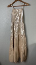 NWT The GAP Metallic Shimmery Gold Tan Long Tiered Smocked Sun Dress Sz XS