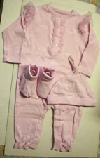 Quiltex Longall Set, 0-6 Months, 3 Pieces, Pink, Cotton, Brand New