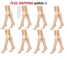 8 Pair Sheer Beige Color Nylon Knee High Stocking Pantyhose Reinforce Toe  Sole