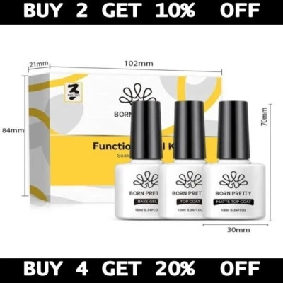 BORN PRETTY Set Base Coat No Wipe Top Coat Primer Matte UV Gel Nail Varnish 3in1