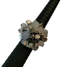 Beaded Stretch Ring Silvertone Gray White Beaded