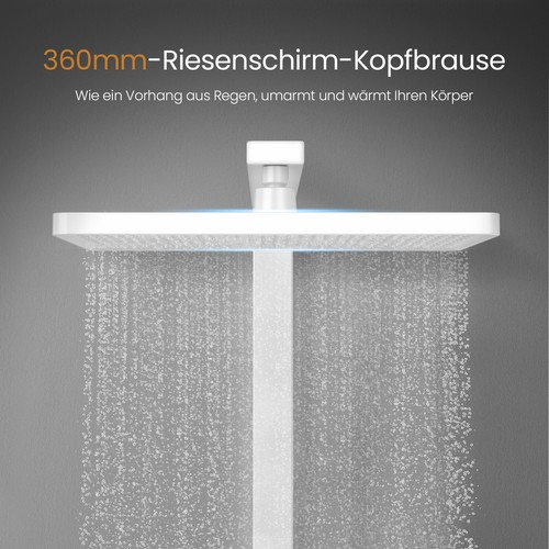 Duschsystem Mit Thermostat Regendusche Duscharmatur Duschset Handbrause Weiß - Bild 27 von 30