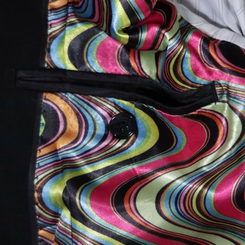 Sport Coat Blazer Mens 40 Black w/ Geometric Rainbow Lining - Haight & Ashbury - Picture 4 of 11