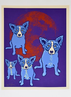 George Rodrigue Blue Dog Original Hand Embellished MM Red Moon