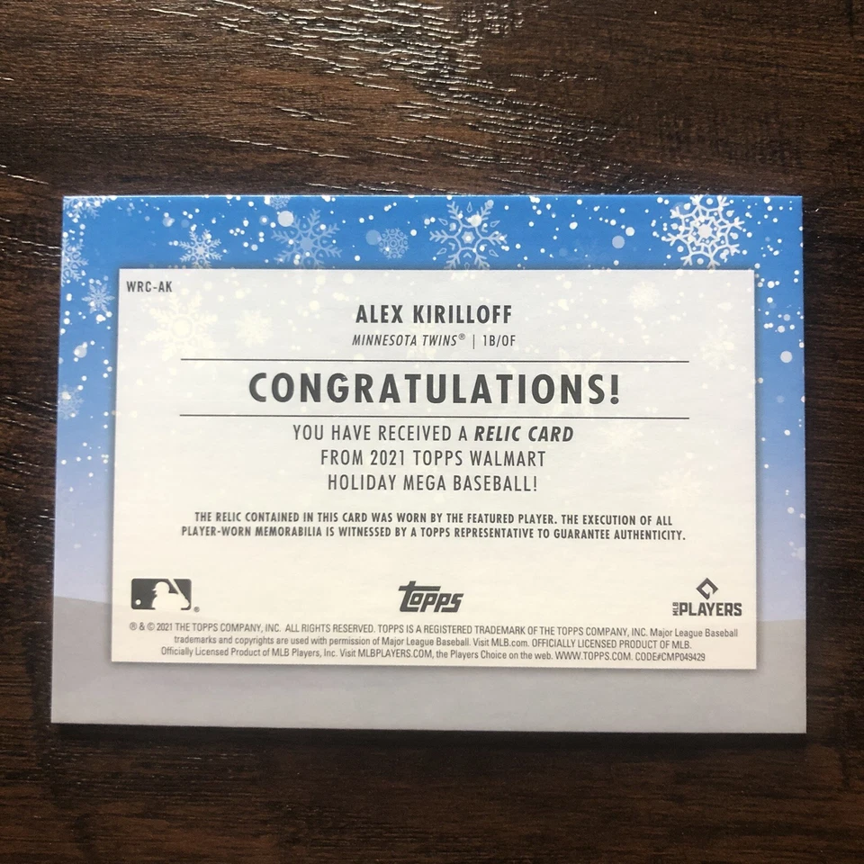 2021 Topps Holiday Alex Kirilloff Relic Rookie Card WRC-AK - Image 2 of 2