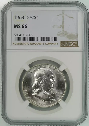 1963 D FRANKLIN HALF DOLLAR 50C NGC CERTIFIED MS 66 MINT STATE UNCIRCULATED (005