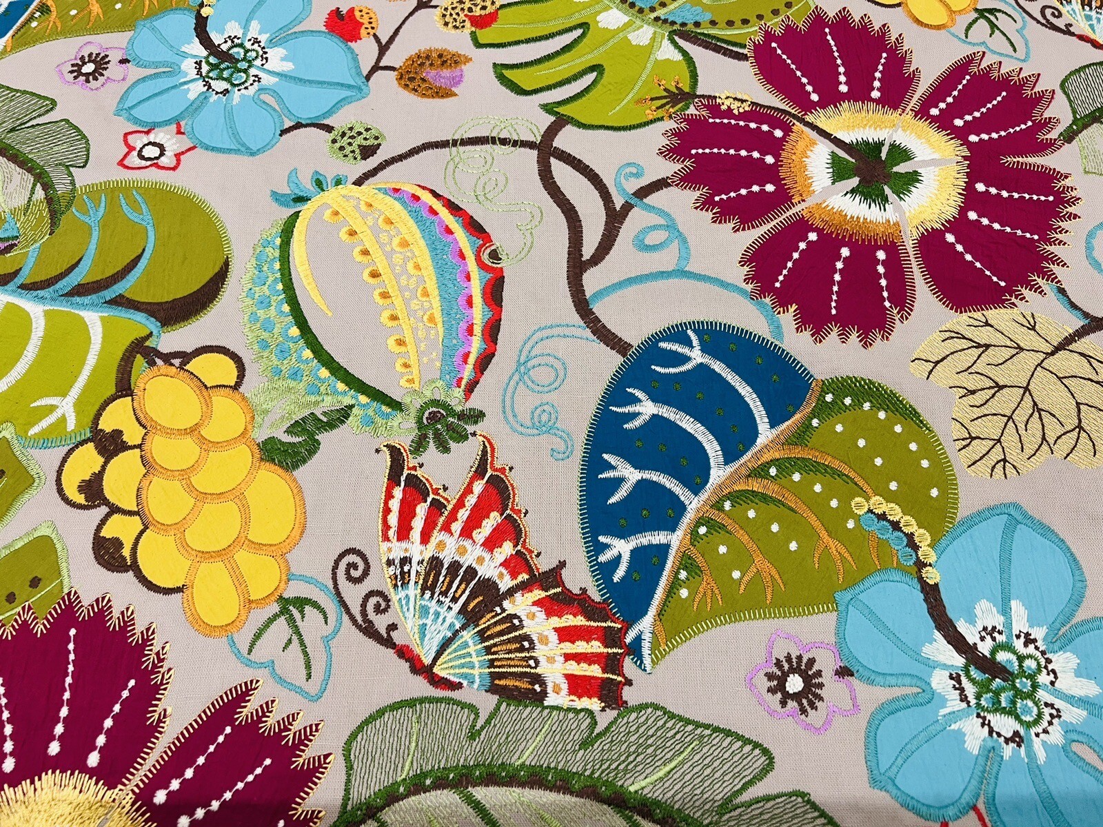 GP & J Baker Floral Applique Embroidery Fabric Botanical Garden Magenta 0.75 yd eBay