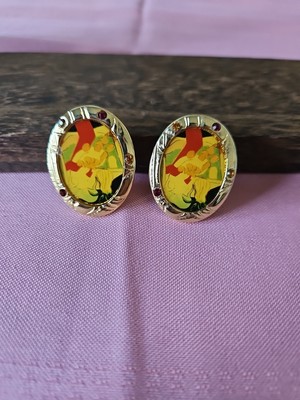 RARE Tony Curtis Signed Painted Clip On Gold Tone Earrings