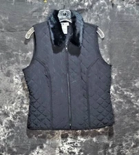 I.N. Studio Petite - Vintage Black Quilted Vest with Faux Fur Collar - size PL