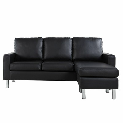 Black Faux Leather Sectional Sofa Small Space Configurable Couch 649862747908 Black Faux Leather Sectional Sofa, Modern Microfiber Sectional Sofa Small Space Configurable Grey