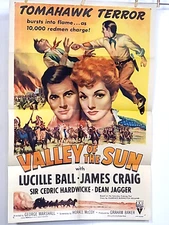 VALLEY OF THE SUN RE-RELEASE ORIGINAL 1953 MOVIE POSTER LINEN BACKED 1 SHEET