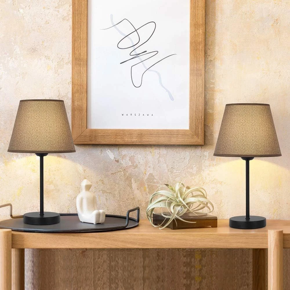 ETELI Bedside Lamp Set of 2 Simple Table Lamps Modern Grey Shade