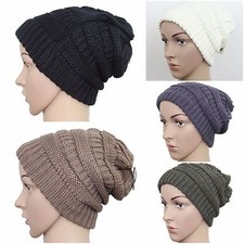 Bubble Knit Slouchy Baggy Beanie Winter Warm Lined Hat Chic Ski Skull Cap UNISEX